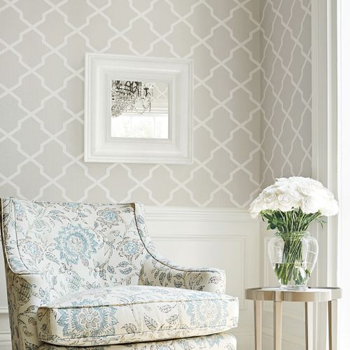 Papel de parede clássico - CAROLYN TRELLIS - Thibaut - estampado / verde / marrom