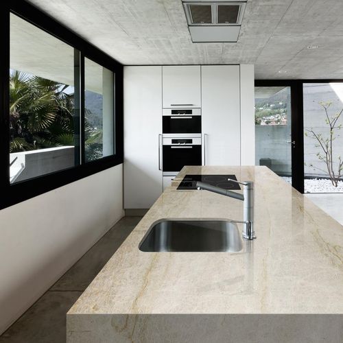 Tampo de bancada em compósito de quartzo - NATURAMIA® : PERLA VENATA - Levantina - para cozinha / para banheiro / branco