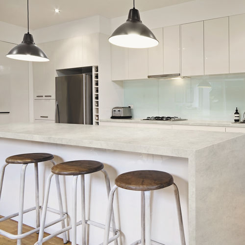 Tampo de bancada em grés porcelanato - TECHLAM® : HYDRA ARGEN - Levantina - para cozinha / branco / polido