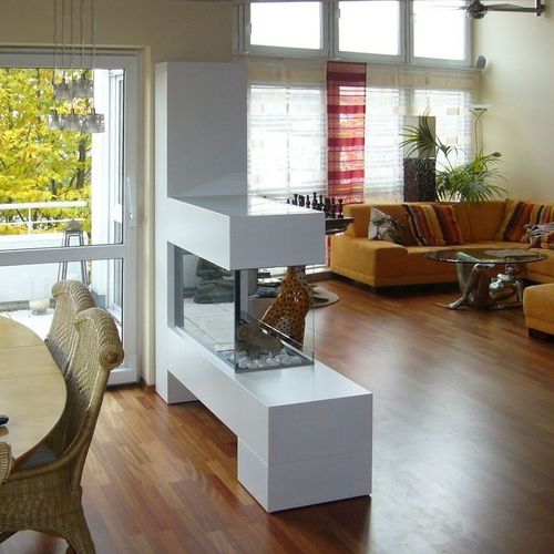 Lareira elétrica - ASPECT L100 - Kamin-Design GmbH & Co KG Ingolstadt - de piso / com 3 faces / aberta