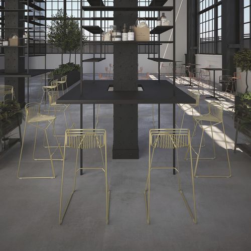 Banqueta alta contemporânea - RIBELLE - LUXY - com base em aço / com apoio para pés / empilhável