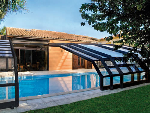 Cobertura de piscina apoiada - LEAN-TO - ABRISUD - de correr / em madeira / de acionamento manual