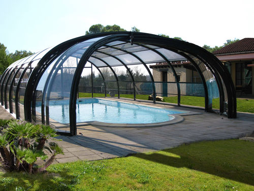 Cobertura de piscina alta - COCOON - ABRISUD - telescópica / em aço inoxidável / de acionamento manual