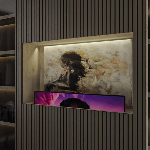 Suporte de piso para TV com elevador de tela - ARCHIMEDE   - Digisonic Srl - com ocultação de cabos / em aço / em alumínio