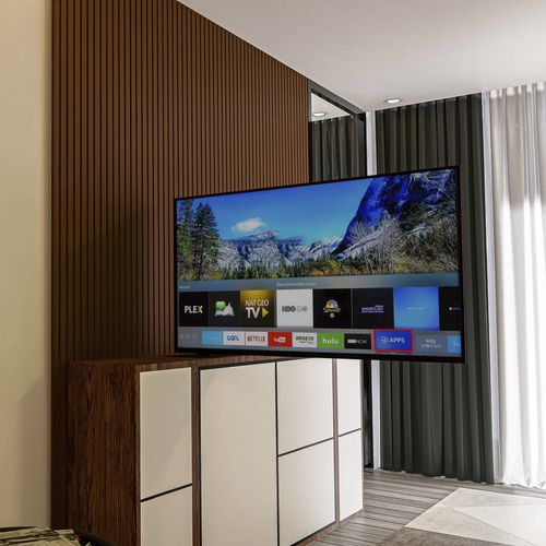 Suporte de piso para TV contemporâneo - ARCHIMEDE BANDIERA - Digisonic Srl - giratório / com elevador de tela / com ocultação de cabos