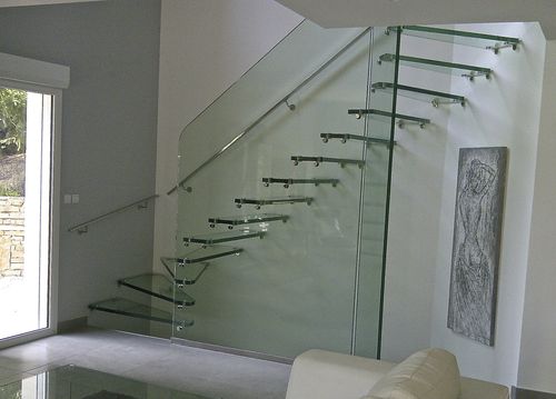 Escada em L - SKYSTEP VERRE STANDARD - Trescalini - com degraus em vidro / com estrutura em vidro / contemporânea
