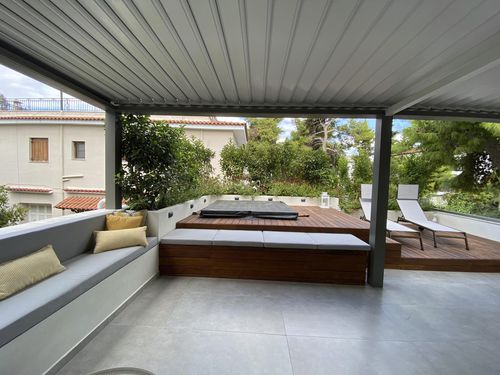 Pérgola apoiada em parede - COSPIBIO - COSPICON  SA - em alumínio / com lâminas orientáveis / com lâminas quebra-sol