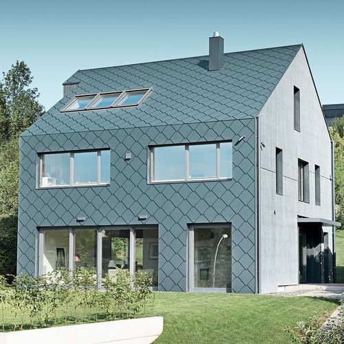 Revestimento de fachada tipo shingle - RHOMBOID 44X44 - PREFA Aluminiumprodukte GmbH - em alumínio / com padrão em losango / cinza