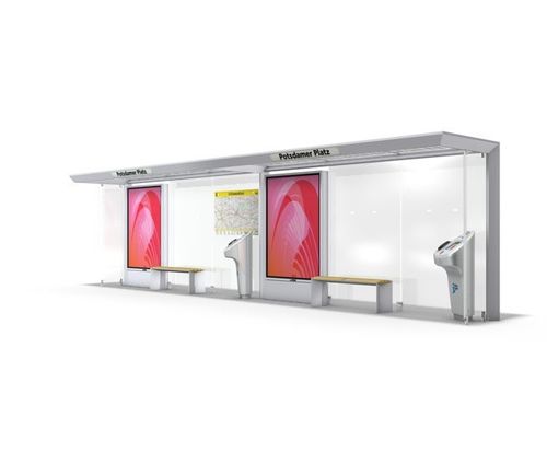 Abrigo de ônibus em vidro - FLEX SERIES - Wall AG - metálico / inteligente / com wi-fi