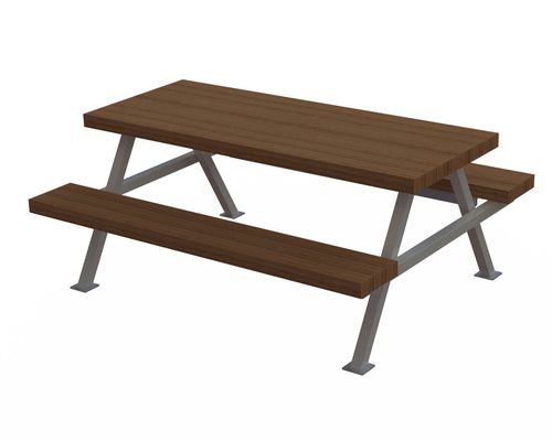 Mesa de piquenique contemporânea - MONONA  - Madrax/Thomas Steele - em plástico reciclado / em ipê / com base em aço galvanizado