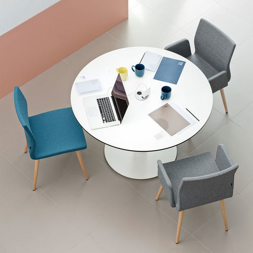 Mesa alta contemporânea - TABULA - Actiu - em laminado / com base em alumínio / redonda