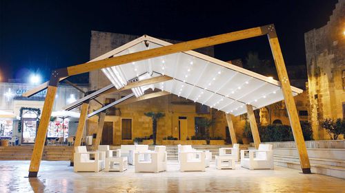 Pérgola em madeira - Liama Est - SPRECH S.r.l. - em aço galvanizado / com cobertura em tela / com cobertura retrátil em lona PVC