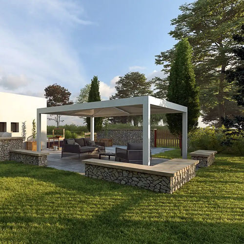 Pérgola apoiada em parede - QBox Giza - SPRECH S.r.l. - em alumínio / em aço galvanizado / com cobertura em tela