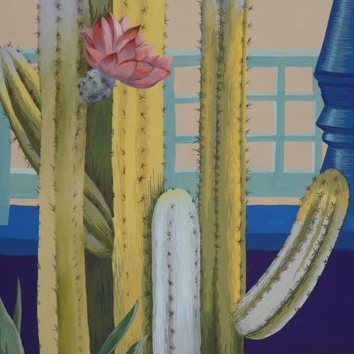 Papel de parede clássico - JARDIN MAJORELLE - DE GOURNAY - com cena / efeito de tecido / cinza