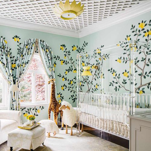 Papel de parede clássico - LEMON GROVE - DE GOURNAY - floral / efeito de tecido / azul