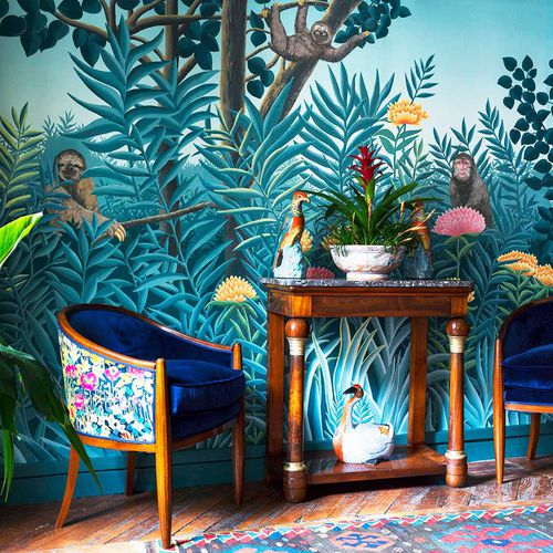 Papel de parede clássico - ROUSSEAU - DE GOURNAY - com natureza / com cena / efeito de tecido
