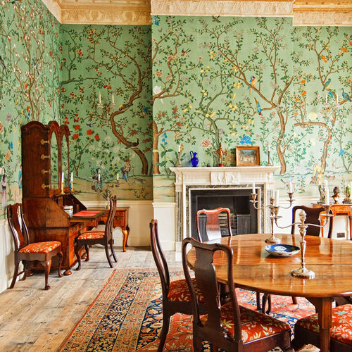 Papel de parede clássico - ABBOTSFORD - DE GOURNAY - de estilo chinoiserie / efeito de tecido / azul