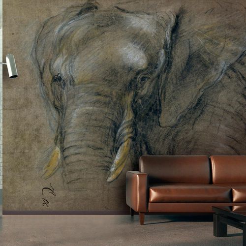 Papel de parede clássico - ETUDE D’UNE TÊTE D’ÉLÉPHANT - LGD01 décor mural sur mesure - com animais / efeito de tecido / cor personalizável