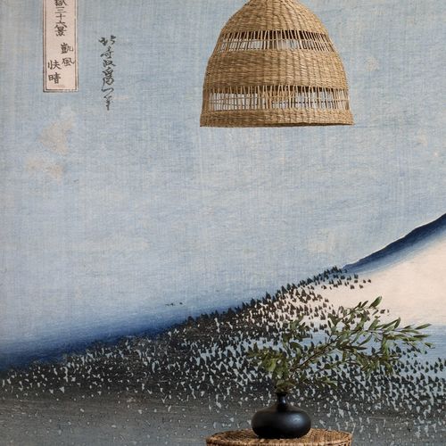 Papel de parede clássico - LE FUJI BLEU - LGD01 décor mural sur mesure - com natureza / efeito de tecido / cor personalizável