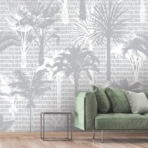 Papel de parede contemporâneo - SILWET SW1007 - LGD01 décor mural sur mesure - com padrão floral / cinza / branco