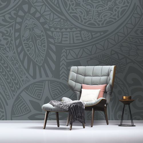 Papel de parede étnico - POLYNESIA PL3809 - LGD01 décor mural sur mesure - panorâmico / com padrão geométrico / azul