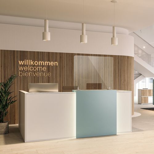 Separador de estações de trabalho de mesa - VITECO - ASSMANN BÜROMÖBEL GMBH & CO. KG - em vidro acrílico / em alumínio / de proteção