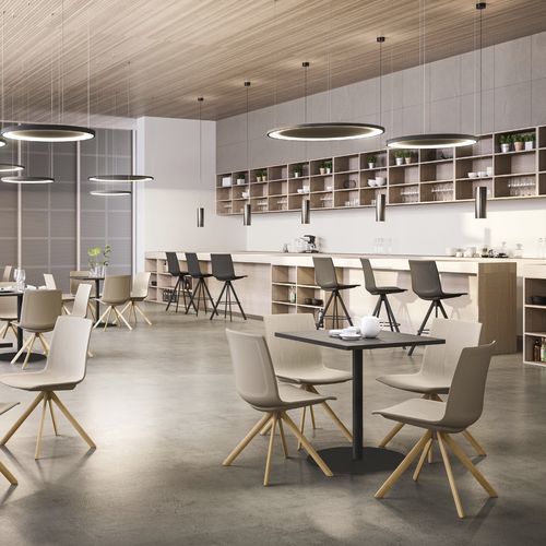Mesa de conferências de design minimalista - LINER - Aresline - em laminado / com base metálica / redonda