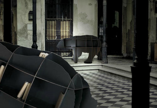 Livreiro de design original - JOE - Ibride - em madeira / em HPL / preto