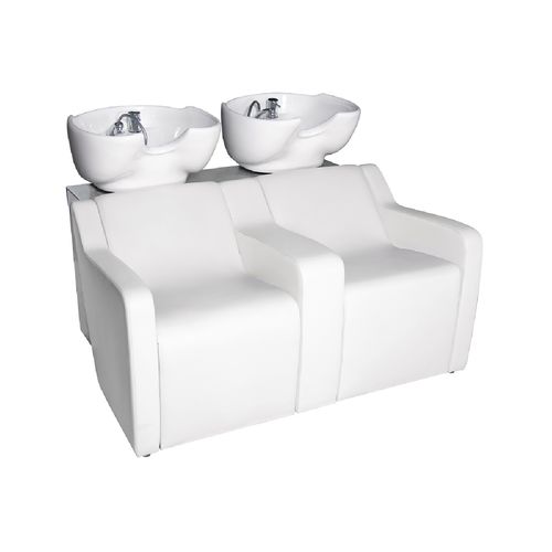 Lavatório de cabeleireiro com apoio para pés - SOFA PLUS 2P - Nelson Mobilier - em couro sintético / em cerâmica / de 2 lugares