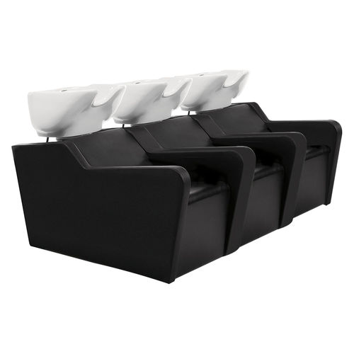 Lavatório de cabeleireiro com apoio para pés - TOPWASH ECO 3P - Nelson Mobilier - em couro sintético / em cerâmica / de 3 lugares
