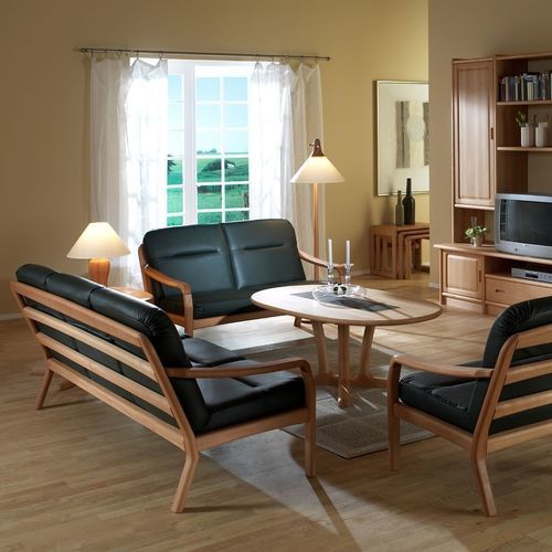 Sofá de design escandinavo - 1250 - dyrlund - em couro / preto / em madeira