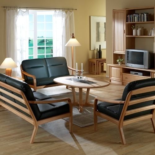 Mesa de centro de design escandinavo - 9256S - dyrlund - em faia / com base em faia / oval