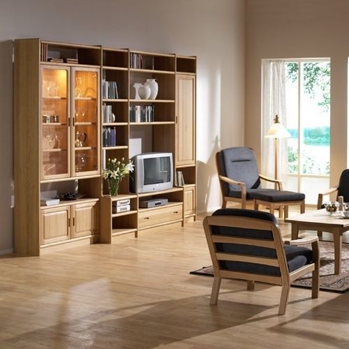 Móvel de parede para TV de design escandinavo - K4  - dyrlund - em carvalho / com prateleiras / com compartimento de arrumação