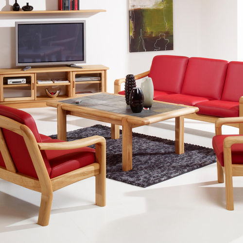 Mesa de centro de design escandinavo - 1511A - dyrlund - em ardósia / com base em faia / retangular