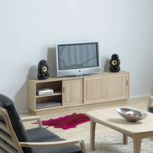 Rack de TV de design escandinavo - 0179-3  - dyrlund - baixo / com compartimento de arrumação / em carvalho