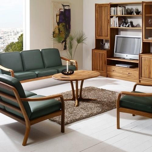 Mesa de centro de design escandinavo - 9257 - dyrlund - em teca / com base em teca / redonda