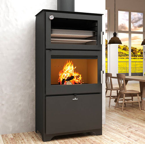 Salamandra a lenha - MURANO-L - Bronpi - 14 kW / de piso / contemporânea