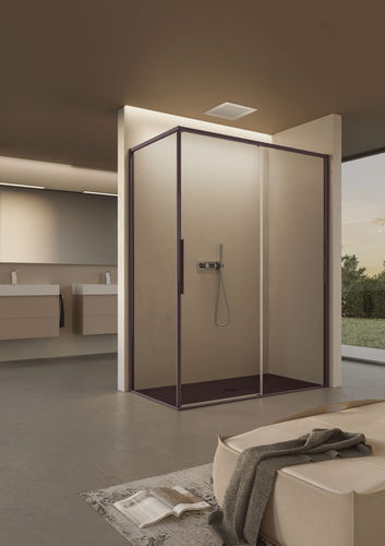 Cabine de banho em alumínio - BRAVE - IDEAGROUP - em vidro temperado / com portas de correr / retangular