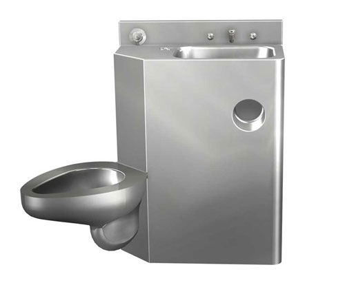Vaso sanitário de piso - PENAL-WARE® : 1426 - Acorn - em aço inoxidável / para banheiro coletivo / com lavatório integrado