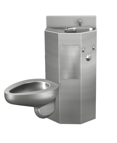 Vaso sanitário de piso - PENAL-WARE® : 1418LMBFA - Acorn - em aço inoxidável / para banheiro coletivo / com lavatório integrado