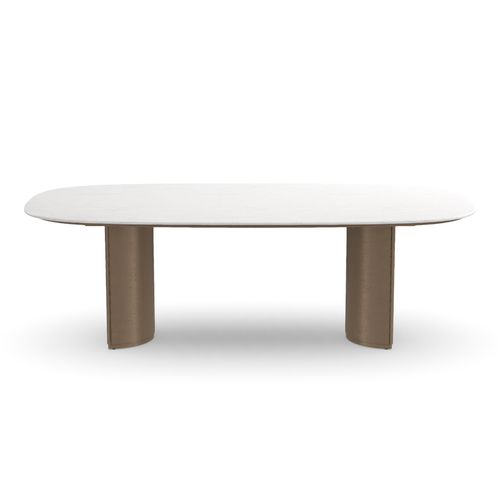 Mesa de jantar contemporânea - LUA 101 - Adriana Hoyos - em mármore / em granito / com base em madeira maciça