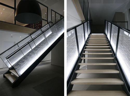 Guarda-corpo em acrílico - KAUFFMAN & BROAD - DACRYL® - em painéis / para ambiente interno / para escada