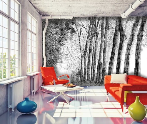 Papel de parede de design original - FOR&Ecirc;T AU CRAYON - In Création - com natureza