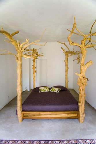 Cama de casal - FLIT CON TREE - MATAHATI - de design original / em teca / 160x200 cm
