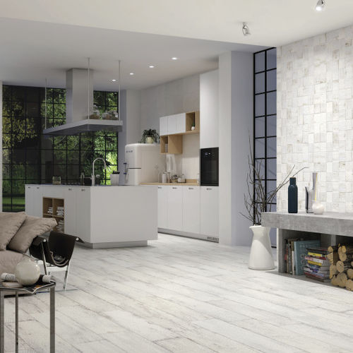 Placas de revestimento em grés porcelanato - CHAMAREL : WHITE - Naxos - para banheiro / de piso / vintage
