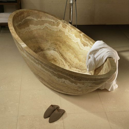 Banheira oval - CULLA - PIETRE DI RAPOLANO PDR SRL - freestanding / em mármore travertino / de design original