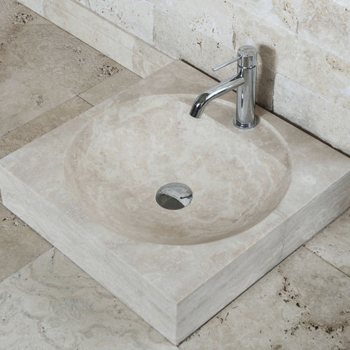 Cuba de apoio - LINEAR - PIETRE DI RAPOLANO PDR SRL - em mármore travertino / quadrada / contemporânea