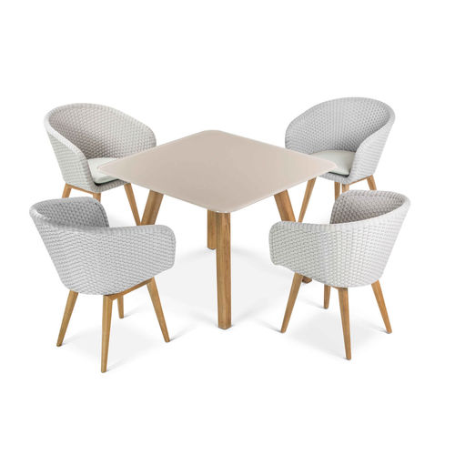 Mesa de jantar contemporânea - SHELL 100 - FueraDentro - em vidro temperado / com base em teca / quadrada