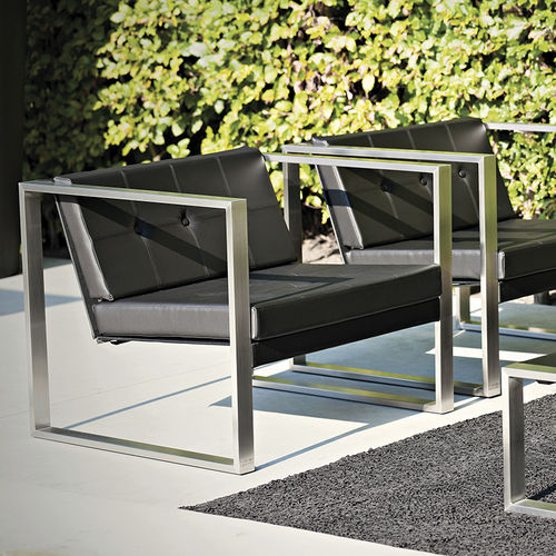 Poltrona de design minimalista - POLTRONA LOUNGE - FueraDentro - em Batyline® / em aço inoxidável / em teca