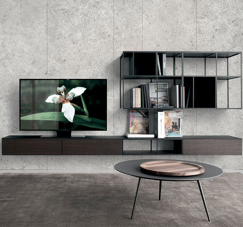 Móvel de parede contemporâneo para TV - ATELIER  - extendo - em carvalho / em aço revestido a pó / em mármore